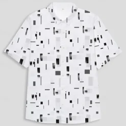 Sale OUKU Men's Geometric Linen Shirt Casual Shirt Button Up Shirt Short Sleeve Daily Sports & Outdoors Outdoor Sports & Outdoor Office / Career Turndown Buttons Pocket White
