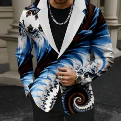Outlet OUKU Men's Geometric Long Sleeve Turndown Business Casual Horror Party Evening Wear Daily Buttons 3D Print Multi Pocket Blue