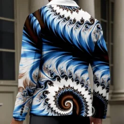 Outlet OUKU Men's Geometric Long Sleeve Turndown Business Casual Horror Party Evening Wear Daily Buttons 3D Print Multi Pocket Blue