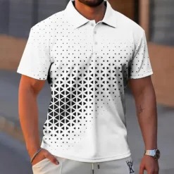 New OUKU Men's Geometric Neon Polo Shirts Golf Shirt Short Sleeve Polo Shirts Collared Shirts Casual Vacation Wear Formal Wear Festival Wear Buttons 3D Print White Purple Gray