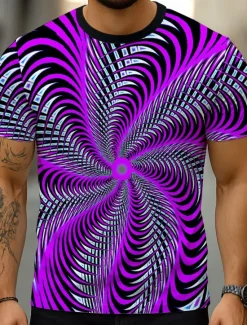 Outlet OUKU Men's Geometric Optical Illusion 3D T Shirt Short Sleeve T shirt 3D Print Crew Neck Shirt Exaggerated Designer Party Street Casual Yellow Navy Blue Blue Summer Spring All Seasons Clothing Apparel S M