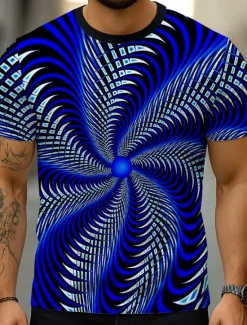 Outlet OUKU Men's Geometric Optical Illusion 3D T Shirt Short Sleeve T shirt 3D Print Crew Neck Shirt Exaggerated Designer Party Street Casual Yellow Navy Blue Blue Summer Spring All Seasons Clothing Apparel S M