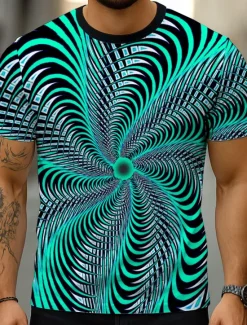 Outlet OUKU Men's Geometric Optical Illusion 3D T Shirt Short Sleeve T shirt 3D Print Crew Neck Shirt Exaggerated Designer Party Street Casual Yellow Navy Blue Blue Summer Spring All Seasons Clothing Apparel S M
