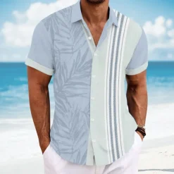 Best OUKU Men's Geometric Palm Leaf Tropical Plants Shirt Guayabera Shirt Summer Hawaiian Shirt Short Sleeve Hawaiian Vacation Dailywear Beach Wear Summer Spring Turndown Button Up Collared Shirts Pink Blue