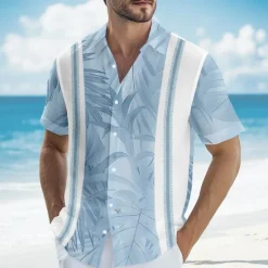 Sale OUKU Men's Geometric Palm Leaf Tropical Plants Shirt Guayabera Shirt Summer Hawaiian Shirt Short Sleeve Hawaiian Vacation Dailywear Beach Wear Summer Spring Turndown Button Up 3D Print Linen Like Shirt