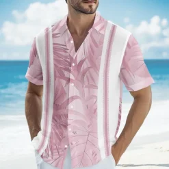 Sale OUKU Men's Geometric Palm Leaf Tropical Plants Shirt Guayabera Shirt Summer Hawaiian Shirt Short Sleeve Hawaiian Vacation Dailywear Beach Wear Summer Spring Turndown Button Up 3D Print Linen Like Shirt