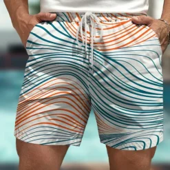 Sale OUKU Men's Geometric Pattern Colorful Line Swim Shorts Board Shorts Swimming Trunks Mid Waist Hawaiian Casual Holiday Beach Drawstring with Mesh lining Elastic Waist Designer Clothing Apparel