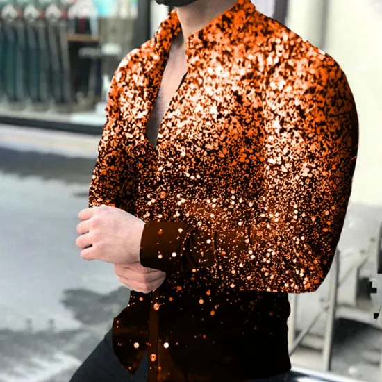 Outlet OUKU Men's Geometric Pattern 3D Constellation Shirt Long Sleeve Fashion Designer Casual Outdoor Casual Holiday Summer Spring Turndown Print Button-Down Pink Red Blue Purple Gold