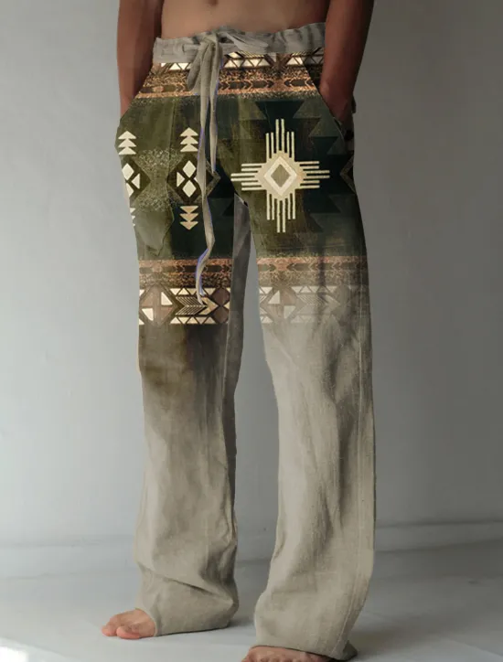 Outlet OUKU Men's Geometric Pattern Graphic Prints Linen Pants Trousers Summer Pants Mid Waist Streetwear Hawaiian Designer Casual Daily Holiday Drawstring Elastic Waist 3D Print Spring & Summer 3D Print Blue