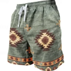 Hot OUKU Men's Geometric Pattern Graphic Prints Sweat Shorts Beach Shorts Terry Shorts Mid Waist Vintage Ethnic Style Retro Vintage Daily Holiday Streetwear Drawstring Elastic Waist 3D Print Designer Clothing