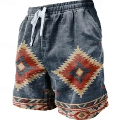 Hot OUKU Men's Geometric Pattern Graphic Prints Sweat Shorts Beach Shorts Terry Shorts Mid Waist Vintage Ethnic Style Retro Vintage Daily Holiday Streetwear Drawstring Elastic Waist 3D Print Designer Clothing