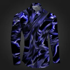 Best OUKU Men's Geometric Pattern Graffiti Button Up Shirt Printed Shirts Long Sleeve Subcultural Vacation Party Street Spring & Summer Turndown Print Button-Down Pink Red Blue Sky Blue Purple