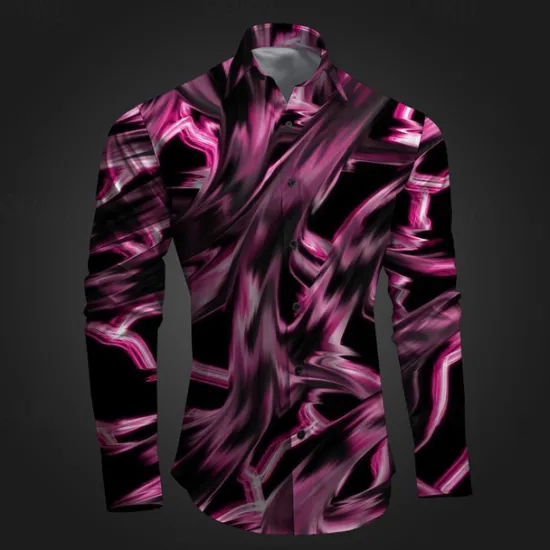Best OUKU Men's Geometric Pattern Graffiti Button Up Shirt Printed Shirts Long Sleeve Subcultural Vacation Party Street Spring & Summer Turndown Print Button-Down Pink Red Blue Sky Blue Purple