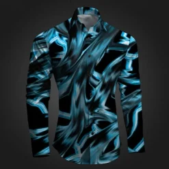 Best OUKU Men's Geometric Pattern Graffiti Button Up Shirt Printed Shirts Long Sleeve Subcultural Vacation Party Street Spring & Summer Turndown Print Button-Down Pink Red Blue Sky Blue Purple