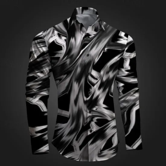 Best OUKU Men's Geometric Pattern Graffiti Button Up Shirt Printed Shirts Long Sleeve Subcultural Vacation Party Street Spring & Summer Turndown Print Button-Down Pink Red Blue Sky Blue Purple