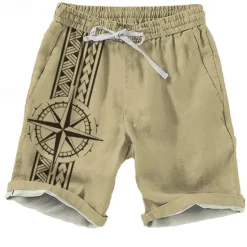 Best OUKU Men's Geometric Pattern Nautical Compass Shorts Beach Shorts Casual Shorts Mid Waist Vacation Streetwear Hawaiian Outdoor Casual Holiday Drawstring Side Pockets Designer Clothing Apparel