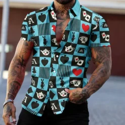 Discount OUKU Men's Geometric Pattern Poker Shirt Button Up Shirt Short Sleeve Fashion Designer Casual Daily Holiday Beach Spring & Summer Turndown Print Button-Down Blue-Green Red