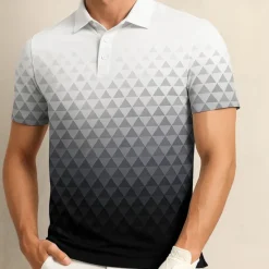 New OUKU Men's Geometric Pattern Polo Short Sleeve Polo Shirts Collared Shirts Casual Outdoor Athleisure Daily Wear 3D Print Summer Blue Purple Gray