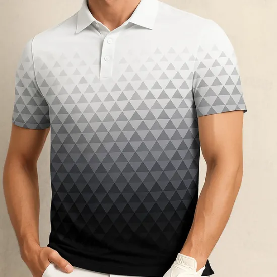 New OUKU Men's Geometric Pattern Polo Short Sleeve Polo Shirts Collared Shirts Casual Outdoor Athleisure Daily Wear 3D Print Summer Blue Purple Gray