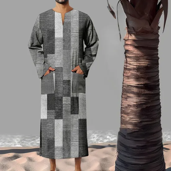 Best OUKU Men's Geometric Pattern Shirt Button Up Shirt Muslim Thobe Long Sleeve Vintage Fashion Designer Outdoor Fall & Winter V Neck Print Yellow Light Green Pink Blue Green