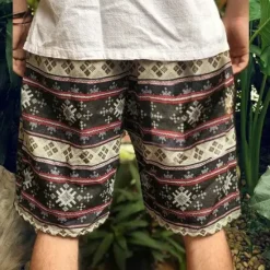 Best OUKU Men's Geometric Pattern Swim Shorts Board Shorts Swimming Trunks Mid Waist Fashion Streetwear Designer Casual Daily Holiday Pocket Drawstring Elastic Waist Designer Clothing Apparel Beige