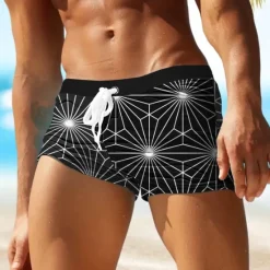 Discount OUKU Men's Geometric Pattern Swim Shorts Board Shorts Swimming Trunks Mid Waist Fashion Designer Surfing Holiday Beach Pocket Drawstring Elastic Waist Designer Clothing Apparel