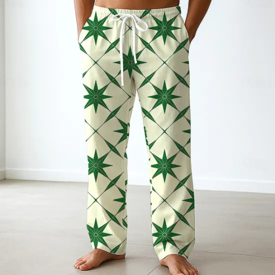 OUKU Men's Geometric Pentagram Trousers Baggy Pants Casual Pants Mid Waist Classic Style Outdoor Vacation Side Pockets Elastic Waist Wide Leg Summer Spring 3D Print Blue Purple Green