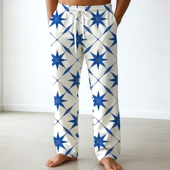 OUKU Men's Geometric Pentagram Trousers Baggy Pants Casual Pants Mid Waist Classic Style Outdoor Vacation Side Pockets Elastic Waist Wide Leg Summer Spring 3D Print Blue Purple Green