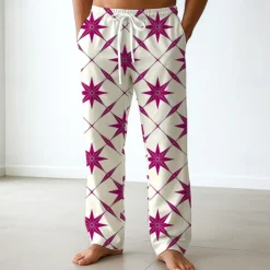 OUKU Men's Geometric Pentagram Trousers Baggy Pants Casual Pants Mid Waist Classic Style Outdoor Vacation Side Pockets Elastic Waist Wide Leg Summer Spring 3D Print Blue Purple Green