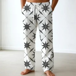 OUKU Men's Geometric Pentagram Trousers Baggy Pants Casual Pants Mid Waist Classic Style Outdoor Vacation Side Pockets Elastic Waist Wide Leg Summer Spring 3D Print Blue Purple Green