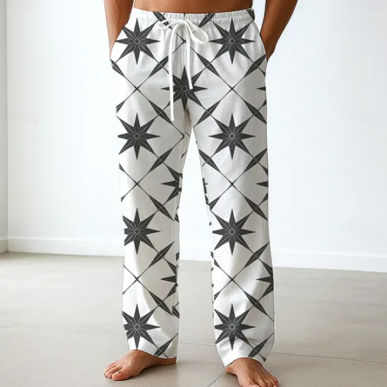 OUKU Men's Geometric Pentagram Trousers Baggy Pants Casual Pants Mid Waist Classic Style Outdoor Vacation Side Pockets Elastic Waist Wide Leg Summer Spring 3D Print Blue Purple Green
