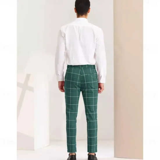 Online OUKU Men's Geometric Plaid Dress Pants Mid Waist Casual Outdoor Vacation Home Zipper Pocket Summer Spring Fall 3D Print Black Red Orange