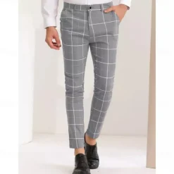 Online OUKU Men's Geometric Plaid Dress Pants Mid Waist Casual Outdoor Vacation Home Zipper Pocket Summer Spring Fall 3D Print Black Red Orange