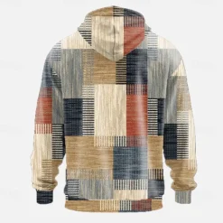 Sale OUKU Men's Geometric Plaid Hoodies Sweatshirt Ethnic Cowboy Long Sleeve Crew Neck Holiday Streetwear Red Blue Drawstring Fall Winter Designer