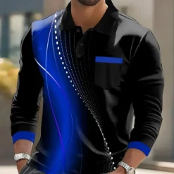 Online OUKU Men's Geometric Polo Long Sleeve Polo Shirts Lapel Casual Business Casual Athleisure Daily Wear Pocket 3D Print Buttons Spring Fall Lake blue Red Blue