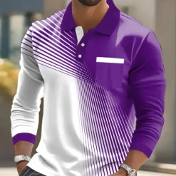Clearance OUKU Men's Geometric Polo Long Sleeve Polo Shirts Lapel Casual Business Casual Athleisure Daily Wear Pocket 3D Print Buttons Spring Fall Black Red Blue