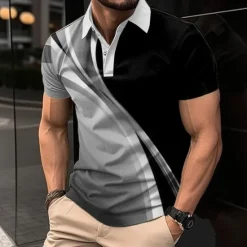 Hot OUKU Men's Geometric Polo Shirts Golf Shirt Short Sleeve Polo Shirts Collared Shirts Business Casual Vacation Wear Formal Wear Festival Wear Buttons 3D Print Summer Blue Green Gray