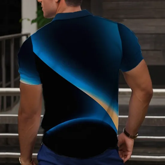 Online OUKU Men's Geometric Polo Shirts Golf Shirt Short Sleeve Polo Shirts Collared Shirts Business Casual Vacation Wear Formal Wear Festival Wear Buttons 3D Print Summer Blue Purple Green