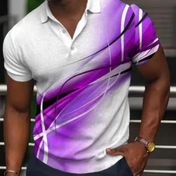 Best OUKU Men's Geometric Polo Shirts Golf Shirt Short Sleeve Polo Shirts Collared Shirts Business Casual Vacation Wear Formal Wear Festival Wear Buttons 3D Print Light Yellow Black Yellow