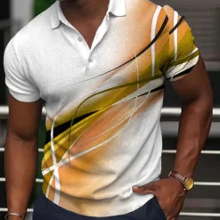 Best OUKU Men's Geometric Polo Shirts Golf Shirt Short Sleeve Polo Shirts Collared Shirts Business Casual Vacation Wear Formal Wear Festival Wear Buttons 3D Print Light Yellow Black Yellow