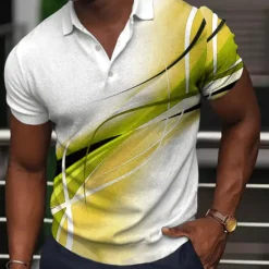 Best OUKU Men's Geometric Polo Shirts Golf Shirt Short Sleeve Polo Shirts Collared Shirts Business Casual Vacation Wear Formal Wear Festival Wear Buttons 3D Print Light Yellow Black Yellow