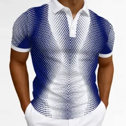 New OUKU Men's Geometric Polo Short Sleeves Lapel Casual Daily Modern Sports & Outdoor Athleisure Casual Daily Buttons Summer Robin's Egg Blue Black Green