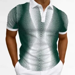 New OUKU Men's Geometric Polo Short Sleeves Lapel Casual Daily Modern Sports & Outdoor Athleisure Casual Daily Buttons Summer Robin's Egg Blue Black Green