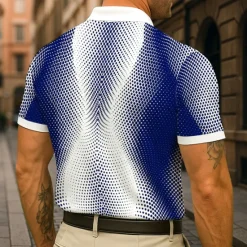 New OUKU Men's Geometric Polo Short Sleeves Lapel Casual Daily Modern Sports & Outdoor Athleisure Casual Daily Buttons Summer Robin's Egg Blue Black Green