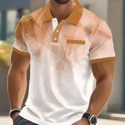 OUKU Men's Geometric Polo Short Sleeve Turndown Business Casual Daily Sports & Outdoor Business Casual Daily Pocket Buttons Summer Robin's Egg Blue Dark Blue Green