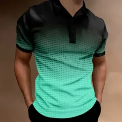 Hot OUKU Men's Geometric Polo Short Sleeve Polo Shirts Collared Shirts Business Casual School Outdoor Athleisure Daily Wear 3D Print Summer Lake blue Sky Blue Purple