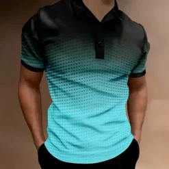 Hot OUKU Men's Geometric Polo Short Sleeve Polo Shirts Collared Shirts Business Casual School Outdoor Athleisure Daily Wear 3D Print Summer Lake blue Sky Blue Purple