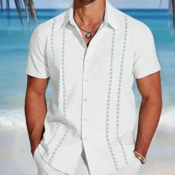 Discount OUKU Men's Geometric Shirt Guayabera Shirt Button Up Shirt Short Sleeve Fashion Casual Vacation Dailywear Beach Wear Summer Spring Turndown 3D Print Collared Shirts White Blue Green