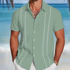 Discount OUKU Men's Geometric Shirt Guayabera Shirt Button Up Shirt Short Sleeve Fashion Casual Vacation Dailywear Beach Wear Summer Spring Turndown 3D Print Collared Shirts White Blue Green