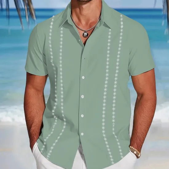 Discount OUKU Men's Geometric Shirt Guayabera Shirt Button Up Shirt Short Sleeve Fashion Casual Vacation Dailywear Beach Wear Summer Spring Turndown 3D Print Collared Shirts White Blue Green